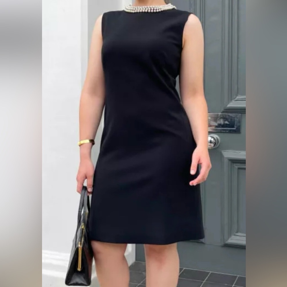MOSCHINO navy dress with pearls.